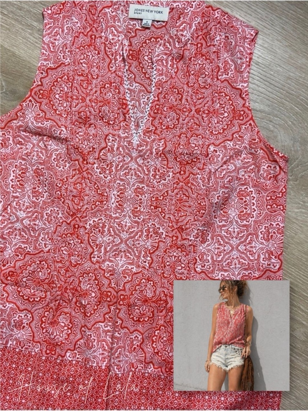 100% Cotton Red Paisley Sleeveless Top Summer Coastal Cowgirl, Boho Vibes V Neck